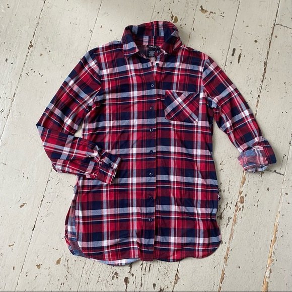 Rue 21 Long Tunic Red Flannel Shacket Shirt Convertible Sleeves - Picture 4 of 12